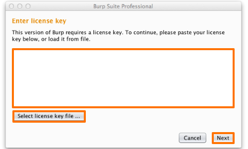 Selecting Burp Suite Professional License Key